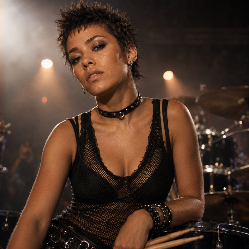 Frieda damals als Schlagzeugerin der Band Wintergrün