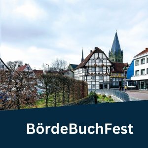 Blick auf Soest mit dem Hinweis auf das BördeBuchFest