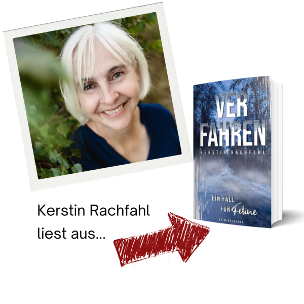 Porträt Foto Kerstin Rachfahl und Buchcover von Ein Fall für Feline Verfahren